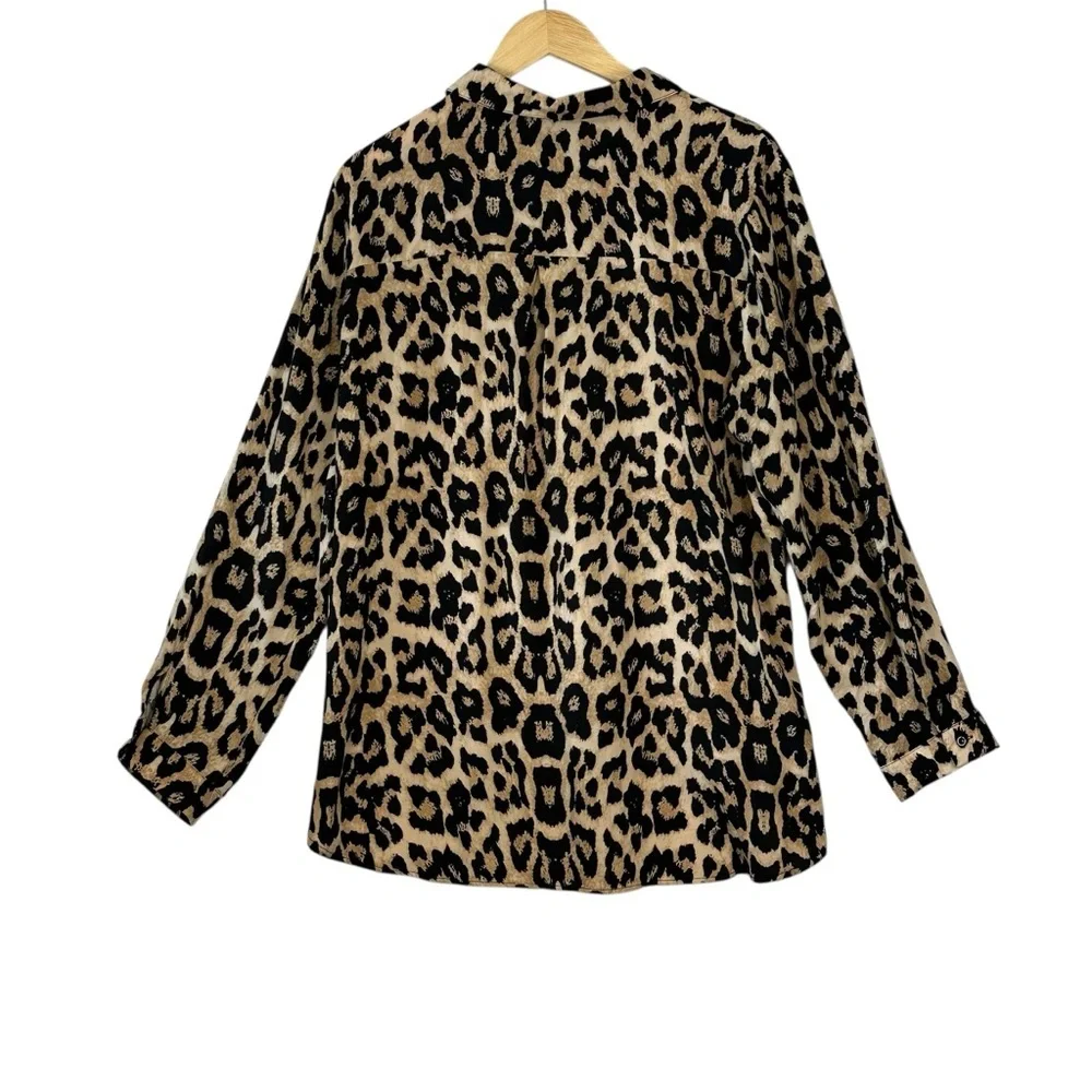 Big Dart Cheetah Print Long Sleeve Blouse Women’s XL black brown UK 20 - Picture 2 of 7